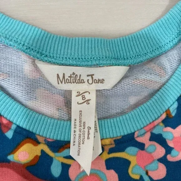 Matilda Jane Girls 8 Flower Forest Tunic Long Sleeve Floral Ruffles Teal - Picture 5 of 8